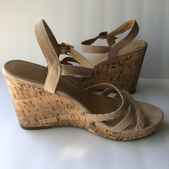Nude Cork Wedge Sandals - Picture 1 of 7